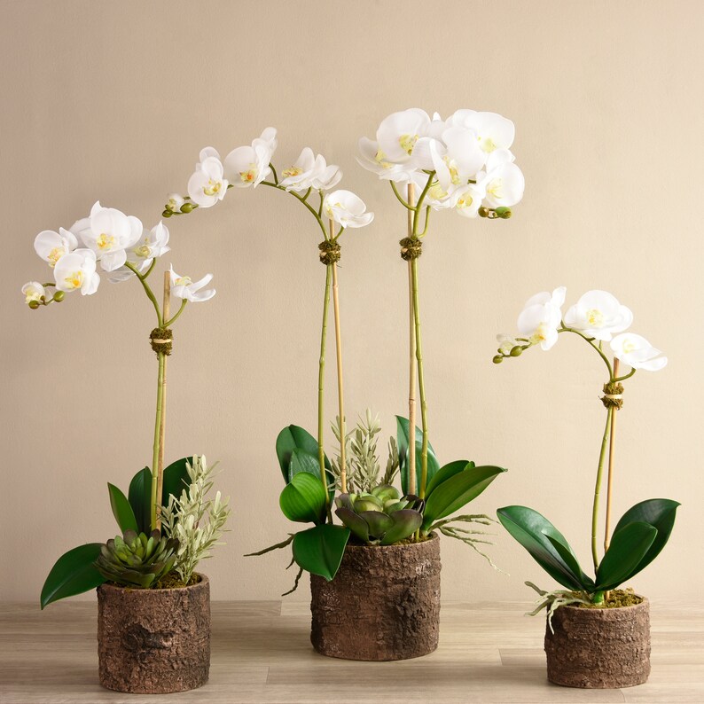 FAKE Orchid Arrangement White Faux Orchids in Pot Artificial Etsy