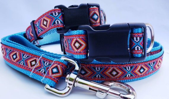 Dog Collar Southwest Dog Collar with Red Crosses Black and Red Southwest Style Dog Collar