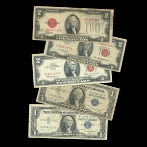 5 Old Paper Money Set Silver Certificates & US Notes 1928 1935 1953 1957 1963