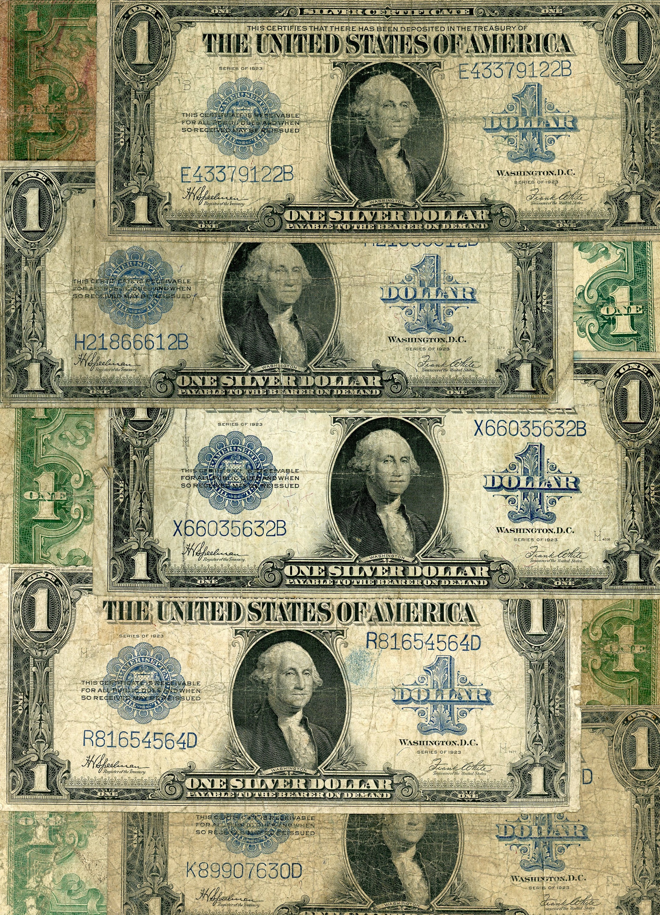 50 1-dollar Vintage US Silver Certificates 1935 1957 Average 