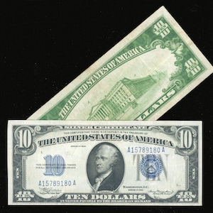 1934 Series 10 Dollar Silver Certificate Large Blue seal Real Old US Paper Money