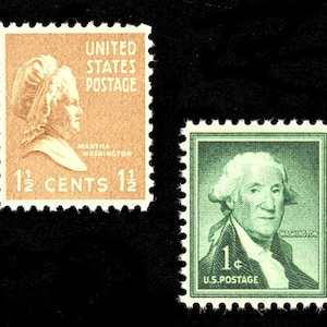 US. Postal Stamp Set 1938 1.5 Cent Martha Washington and 1954 1 Cent George Washington #805 and #1031 RARE