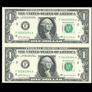 Uncut sheet of 2 1 Dollar Bills 2017 Crisp Real US Paper money