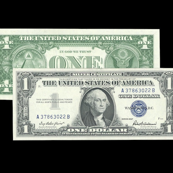 1957 Silver Certificate 1 Dollar Bill Blue Seal Old US Paper Money Real Money