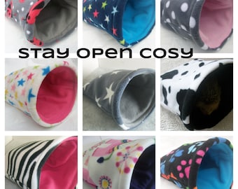 STAY OPEN ***4 sizes *** FREE uk postage ** small animal**hedgehog** hide**soft fleece snuggle pouch**sack** guinea pig bed **Sleeping bag**