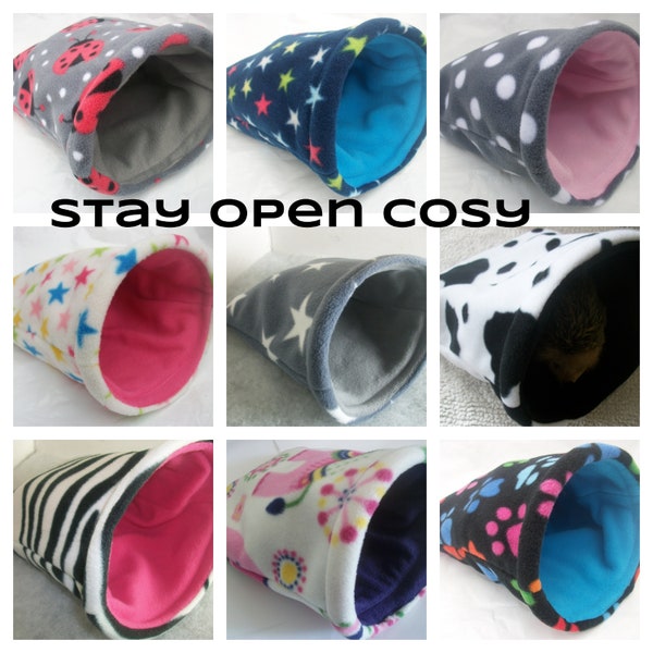 STAY OPEN ***4 sizes *** FREE uk postage ** small animal**hedgehog** hide**soft fleece snuggle pouch**sack** guinea pig bed **Sleeping bag**