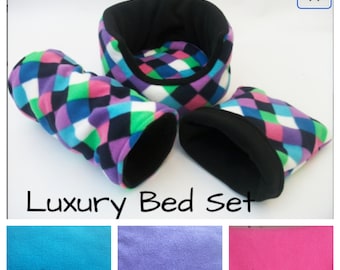 Juego de cama de 3 piezas de vellón suave ** Cama para conejillo de indias de 10" ** Con almohadilla extraíble ** Túnel ** Bolsa para acurrucarse ** Erizo de animales pequeños, etc.