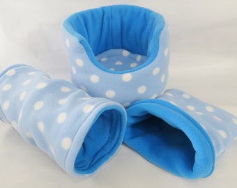 3 piece soft fleece bed set** 10"guinea pig bed**with removable pad **Tunnel ** snuggle pouch**small animal hedgehog etc