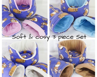 3 piece soft fleece bed set** 10"guinea pig bed**with removable pad **Tunnel ** snuggle pouch**small animal hedgehog etc