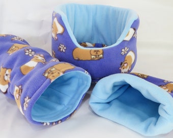 3 piece soft fleece bed set** 10"guinea pig bed**with removable pad **Tunnel ** snuggle pouch**small animal hedgehog etc