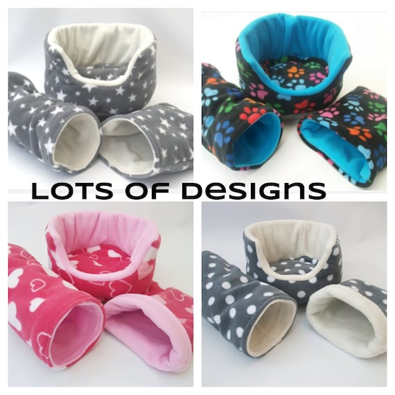 Luxury soft  and cosy fleece bed set** 10"guinea pig bed**with removable pad **Tunnel ** snuggle pouch**small animal hedgehog etc