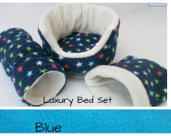 3 piece soft and cosy fleece bed set** 10"guinea pig bed**with removable pad **Tunnel ** snuggle pouch**small animal hedgehog etc