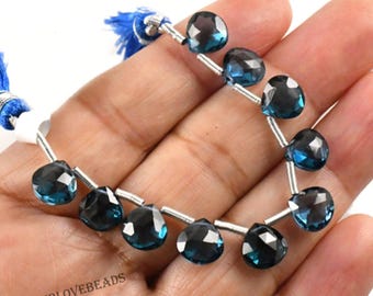 London Blue Quartz Gemstone Beads, 10mm-14mm Heart Shape Briolette Drops to Make Jewelry