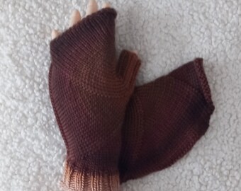 Pulswärmer, raffiniert gestrickte Handschuhe, Braun, mit gestrickten Daumen, Geschenk für Sie, weiche Wolle, japanische Handschuhe