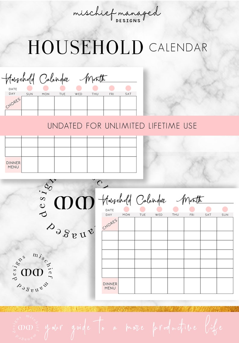 Household Family Printable Calendar Home Planner Command Etsy
