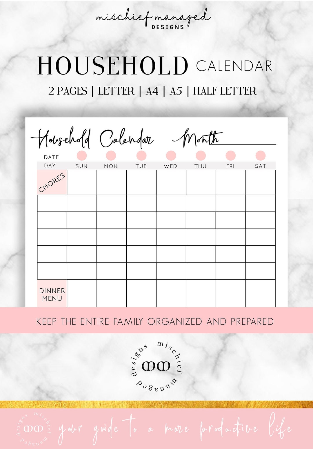 Household Family Printable Calendar, Home Planner, Command Center ...