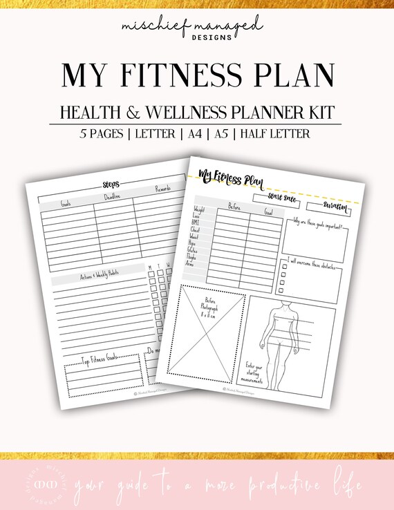 My Fitness Planner Wellness Planner Workout Tracker Fitness Etsy