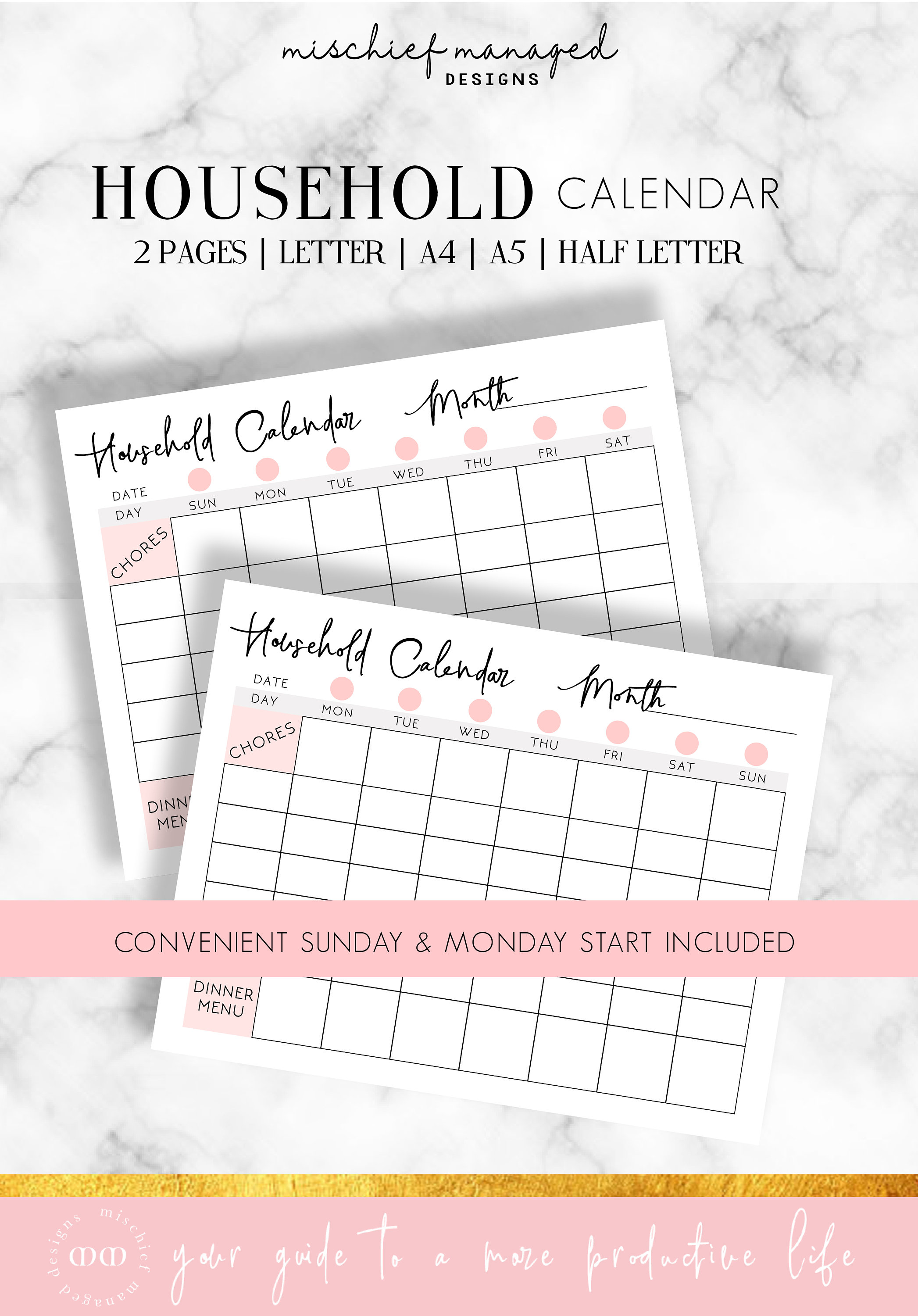 Household Family Printable Calendar, Home Planner, Command Center ...
