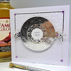 Scottish Celtic Silver Quaich Card/Loving Cup, Slàinte Mhaith (Slanj-a-va) Cheers, Wedding Anniversary Birthday Handmade in Argyll Scotland