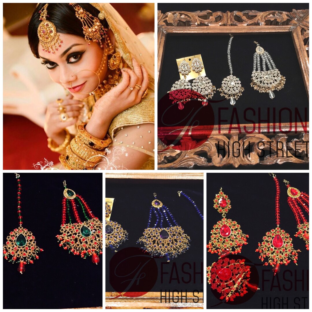 Indian Jewellery UK 3 Pcs Gold Earring and Maang Tikka Set Etsy UK