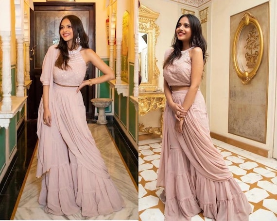 Sharara Pants and Attached Dupatta Set 