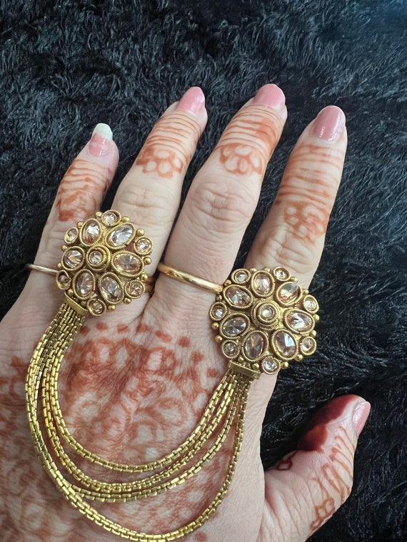 Gold 2 Finger Ring Adjustable Fingerring Ring Knuckleband