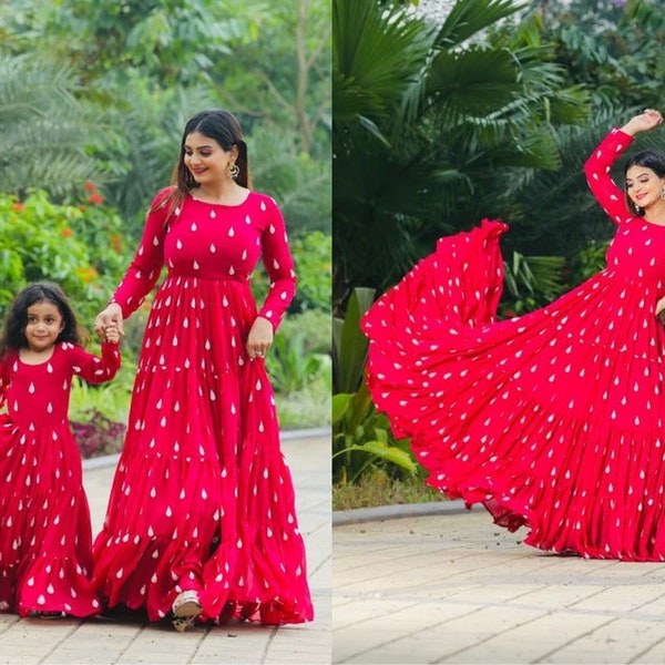 Beautiful Indian Mother Daughter Pink Gown Combo, Indian Wedding Mehendi Sangeet Reception Party Wear Dress, Indian Dress For Kids And Girl