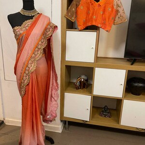 Deepika Padukone Peach Color hand Work Saree main image 1