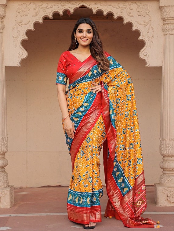 Sari para mujer, vestido tradicional indio de boda, bordado de sari con  blusa sin costuras