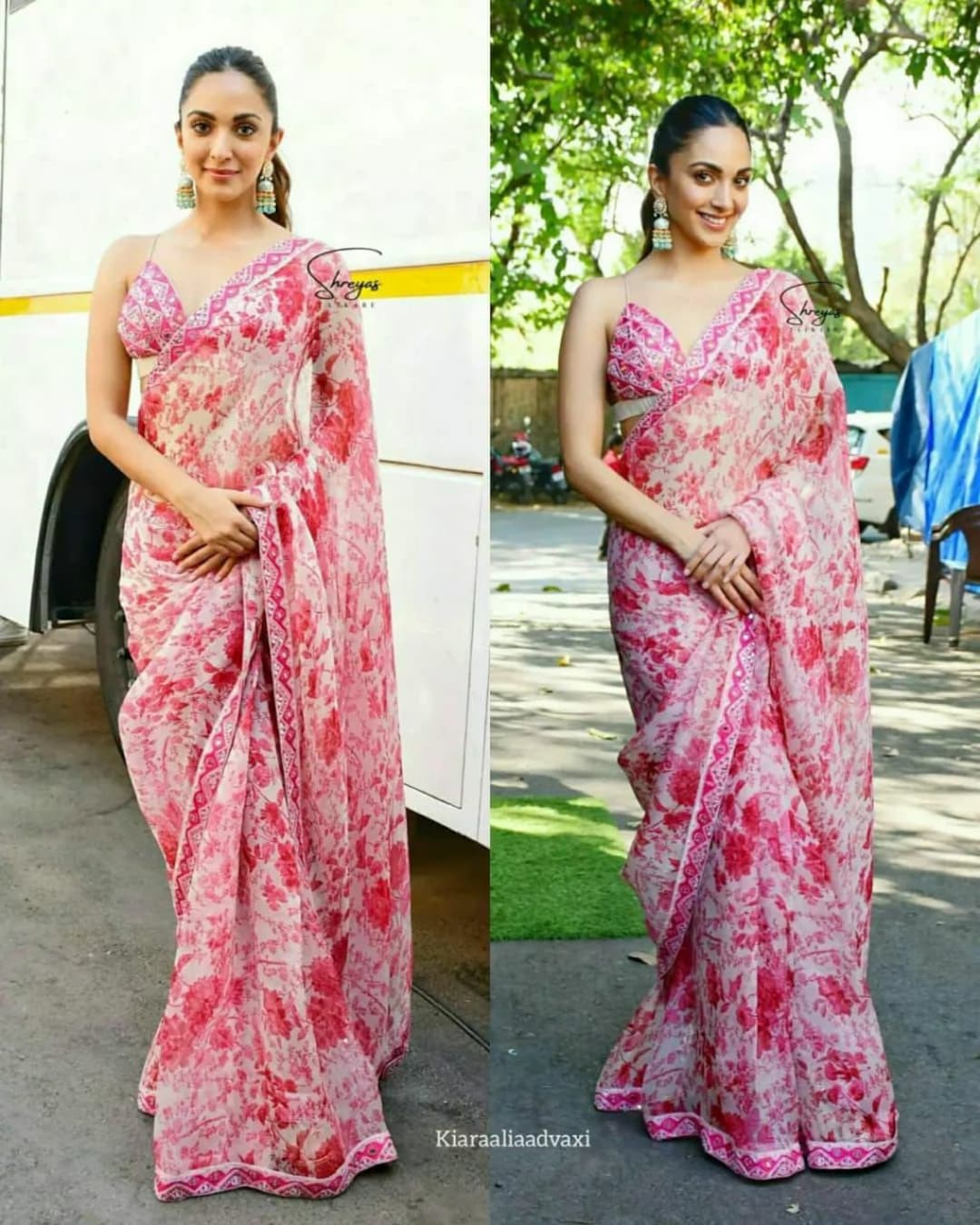 Buy Bollywood Actress Kiara Advani in Pink Georgette Sari Saree ...