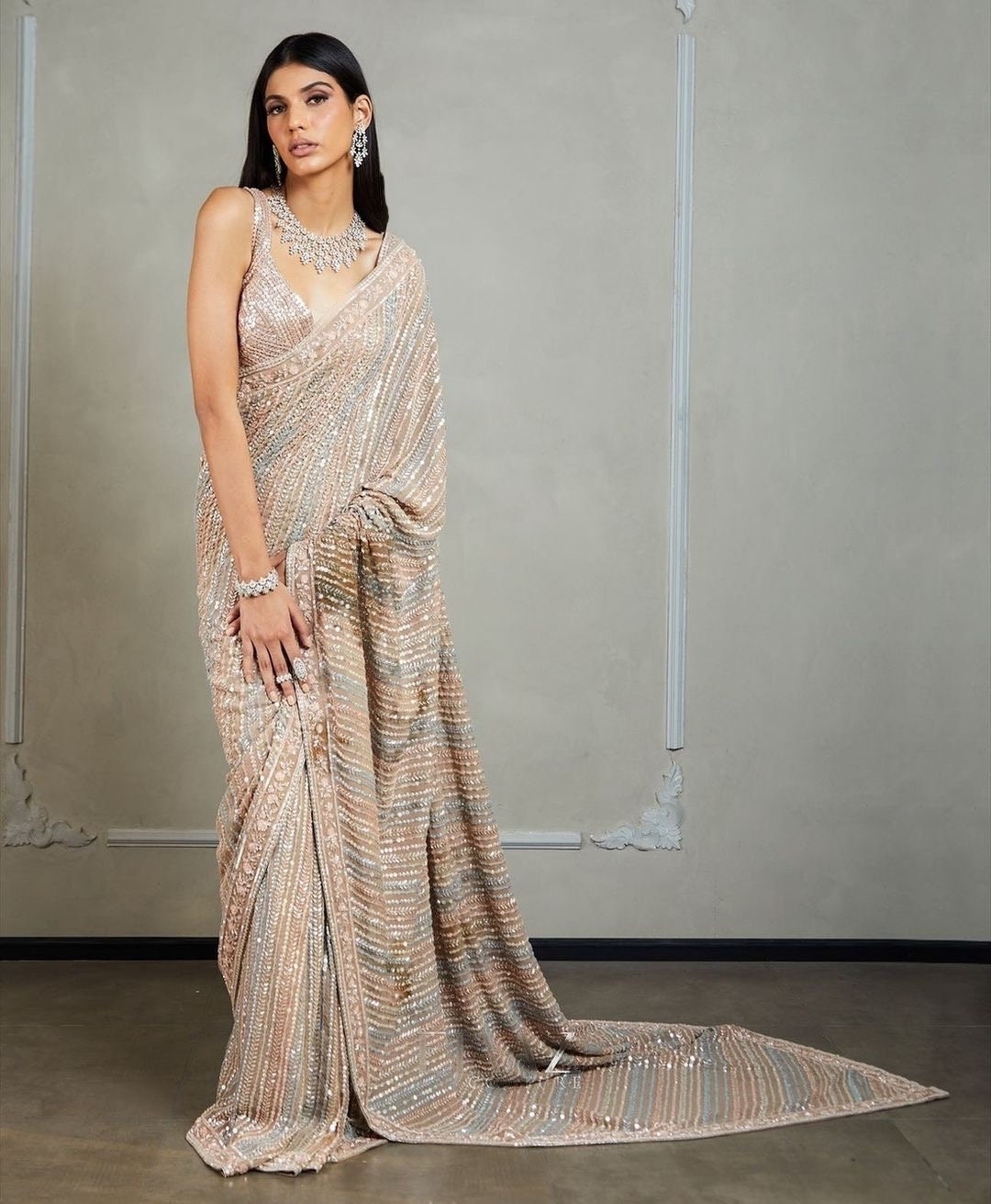 Manish Malhotra Bollywood Party Wear Sequins Work Premium Saree