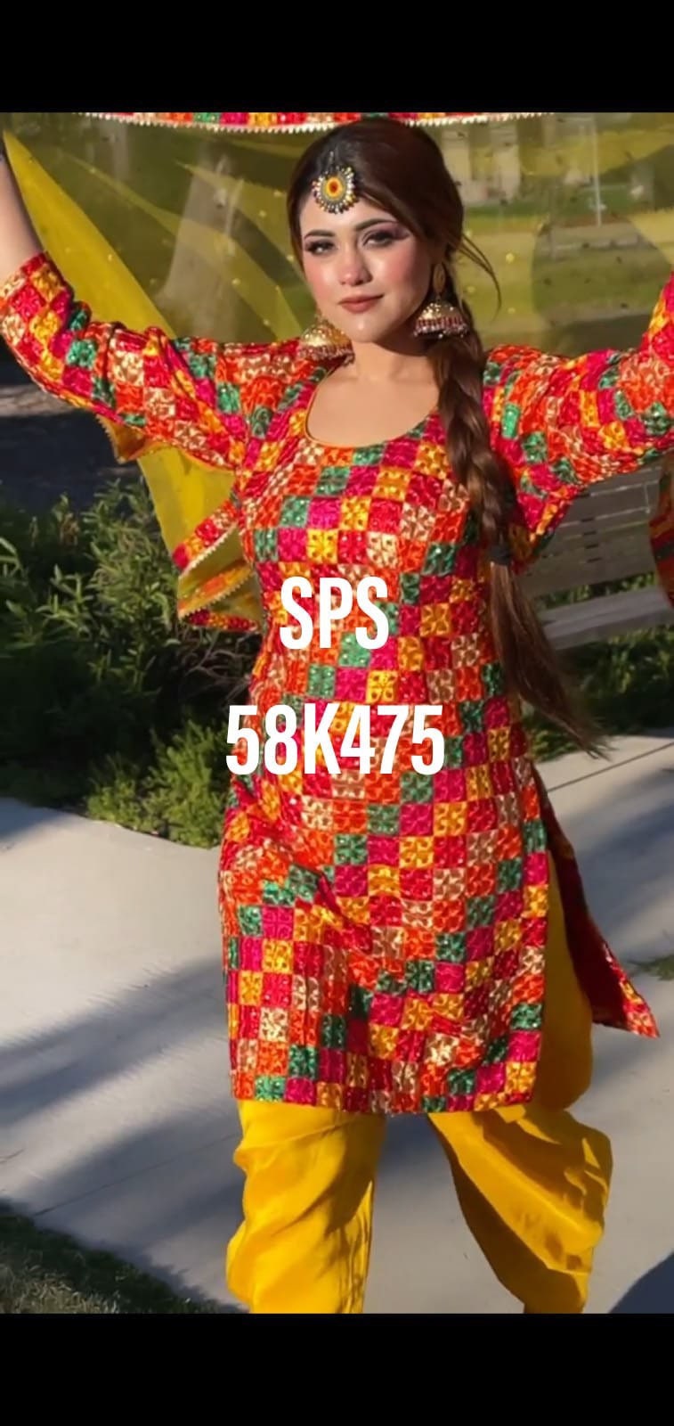 Yellow punjabi suit with best sale fulkari