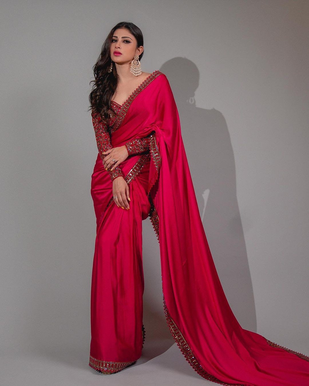Imouni Roy in Designer Wear Red Saree Sari Party Wear Indian - Etsy  Singapore