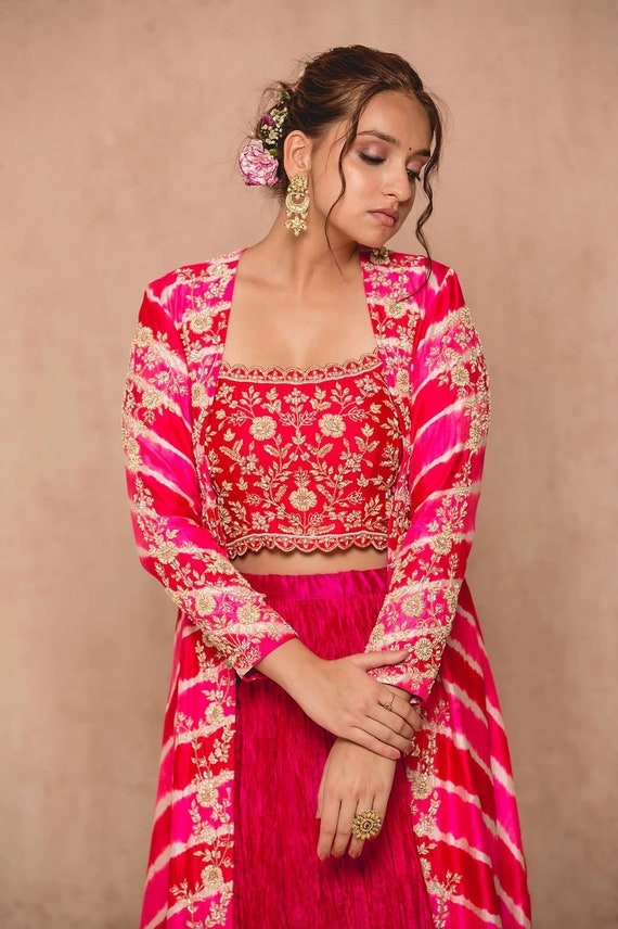 Beautiful Crop Top Party Wear Saree. Croptop Shrug and