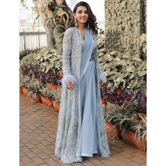 saree with long jacket