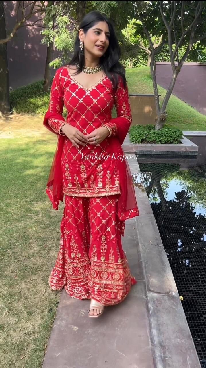 Red Bridal Sharara Etsy Canada