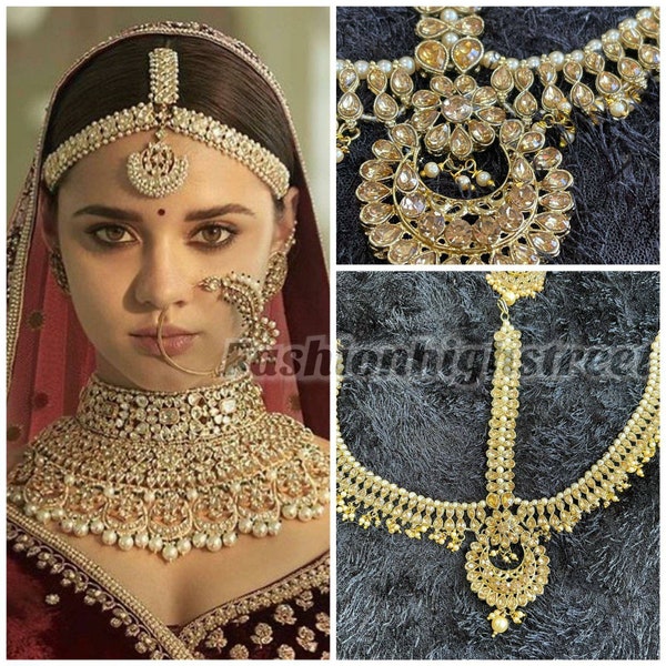 Gold Finished Kundan Pearl Matha Patti | Punjabi Traditional Jewellery Pearl Maangtikka Mathapatti head gear, Sabyasachi sringar Patti,tikka