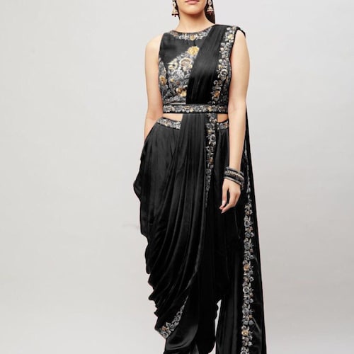 Red Crop Top With Dhoti Pants and Attached Dupatta Set Etsy