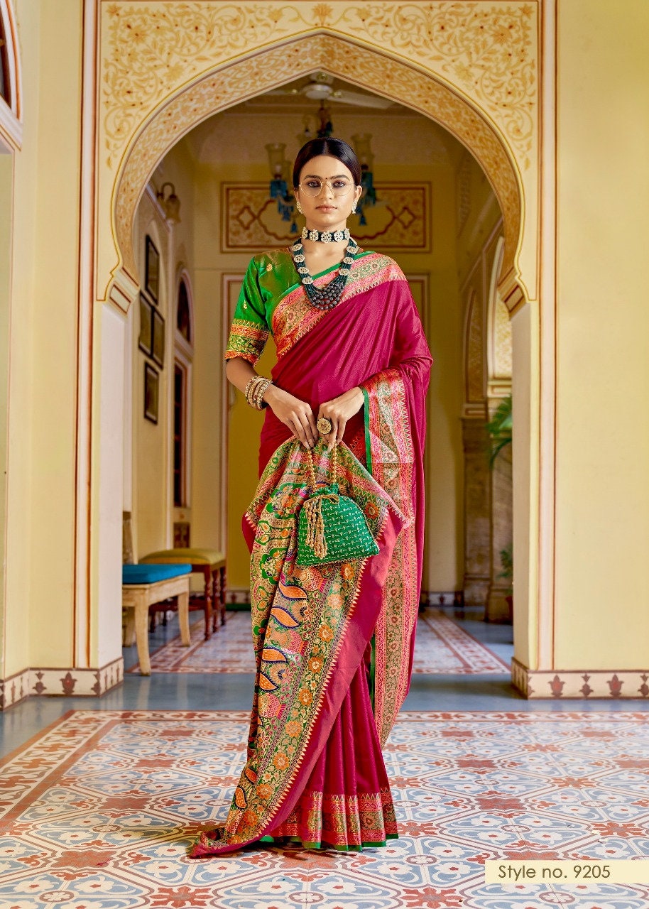 D'VINS - Sari indio para mujer, bordado de seda, sari étnico,  ropa de boda, hermoso sari con blusa sin costuras, Naranja : Ropa, Zapatos  y Joyería