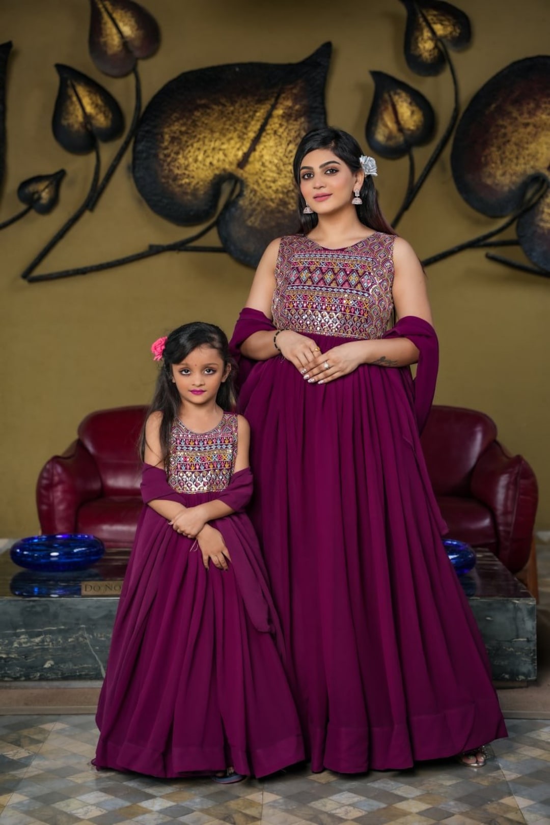 Mother Daughter Combo Gown Dress for Ladies and Girl Wear