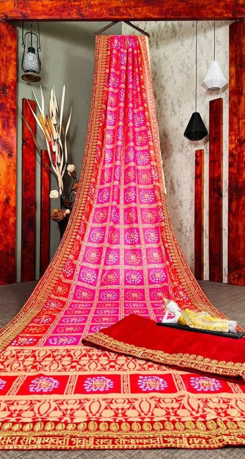 Pinkish Red Saree For Women Inspired Sarees. Patola Party Wear saree. Indian Ethnic Traditional sari. image 5