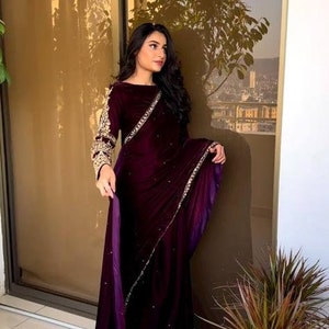 Velvet Saree Etsy