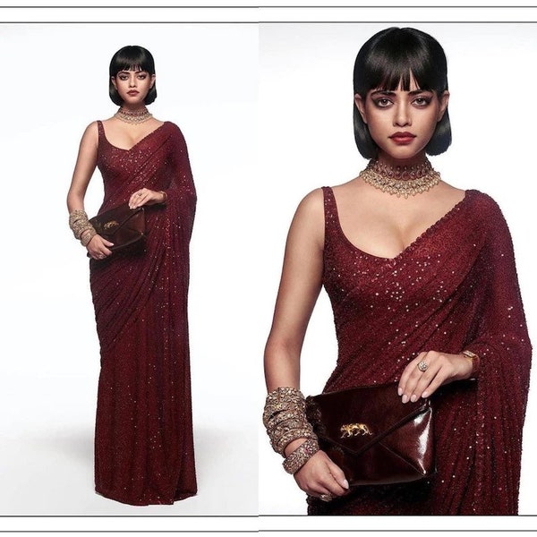 Deep Red Heavy sequence Sabyasachi Saree, HUGE SABYASACHI inspired , Bridesmaid high quality sequins Limited collection, partywear sari