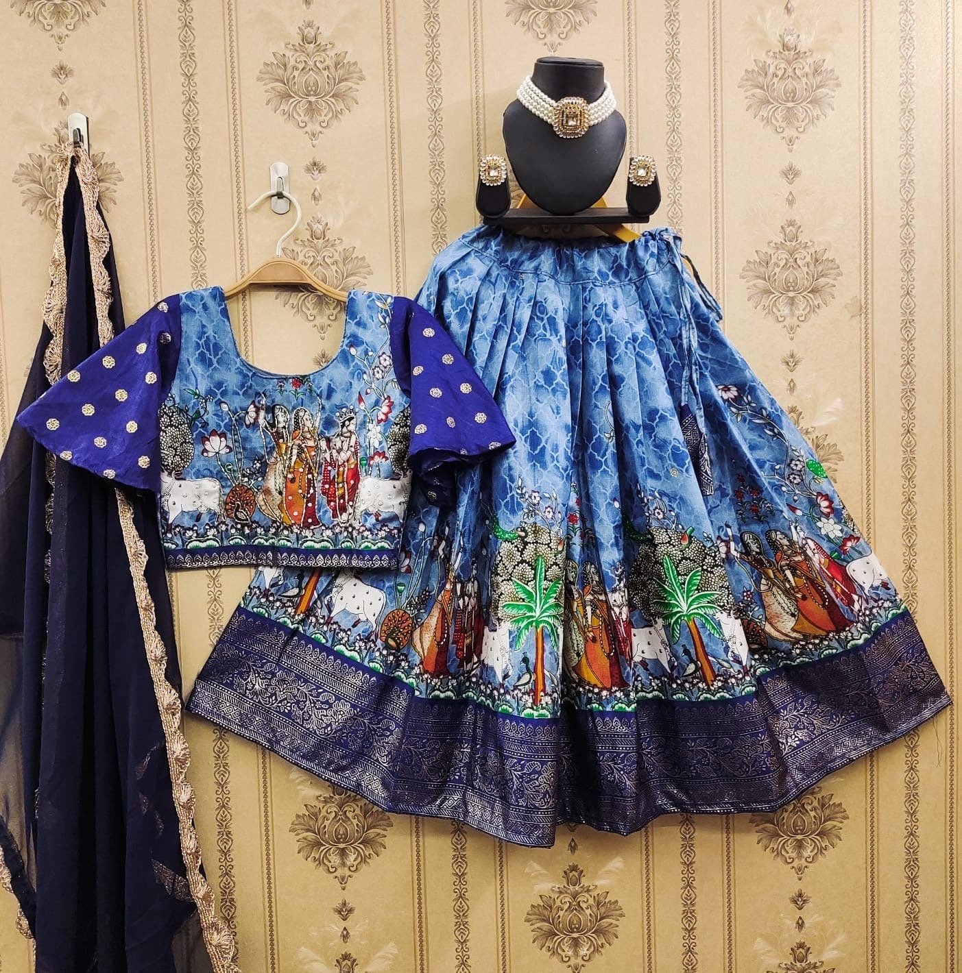 Kids Lehenga Choli Dupatta Aged 0 16 Year Old in Blue Pink