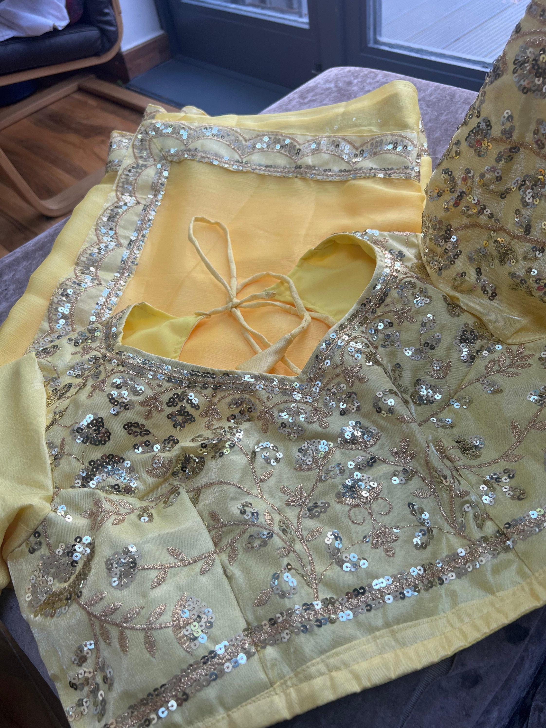 Yellow Chiffon Saree for Haldi Function Bride Special Saree - Etsy UK