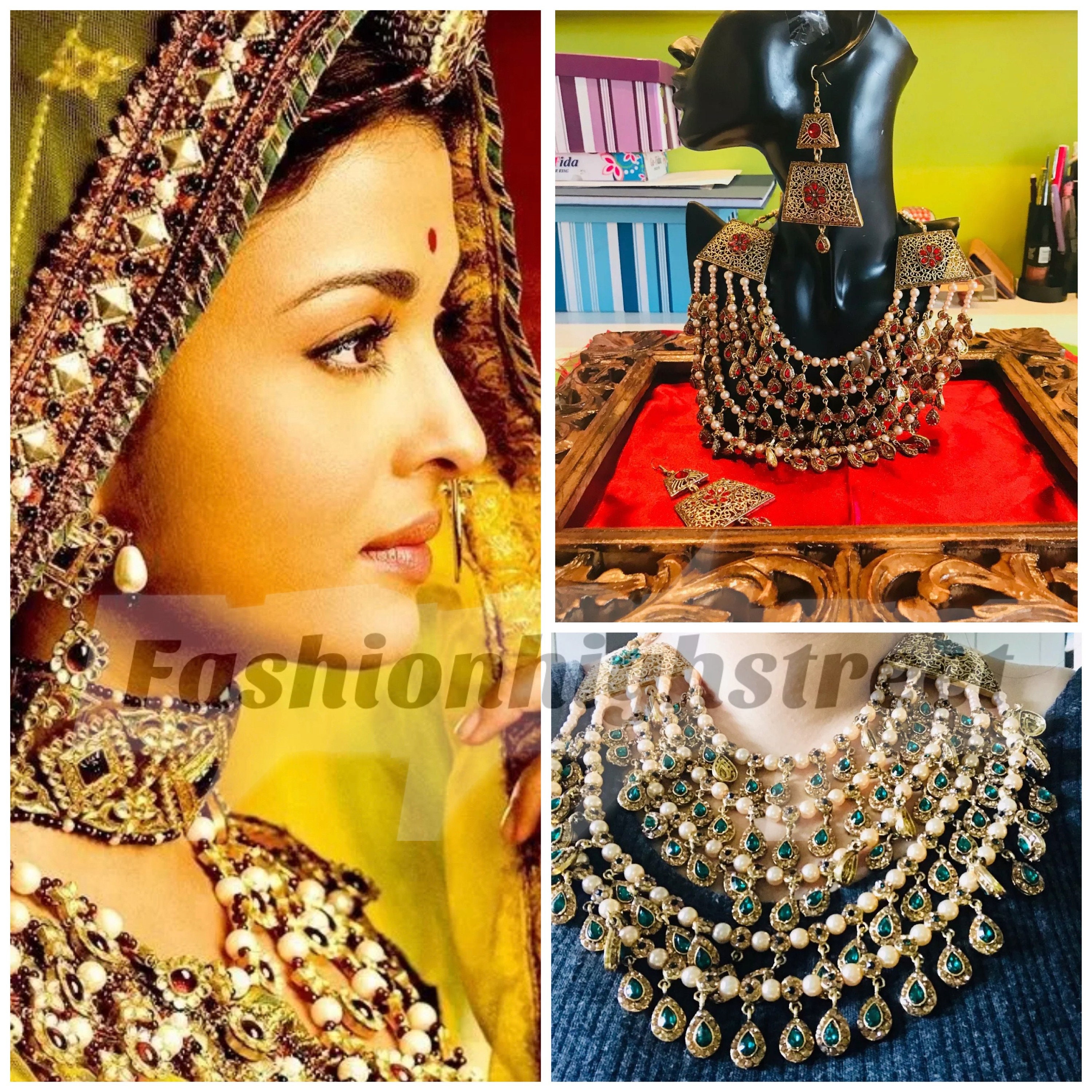 BollywoodLenghaCholi Aishwarya Rai in Jodha Akhbar Necklace, Indian Bollywood Necklace and Earrings. Indian Jewelry Wedding Bridal Jewelry Jadau Punjabi Necklace