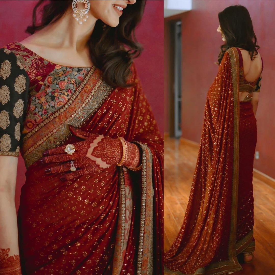 Sabyasachi Inspired Red Bridal Saree for Newly Wed Saree With