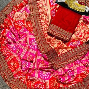 Pinkish Red Saree For Women Inspired Sarees. Patola Party Wear saree. Indian Ethnic Traditional sari. image 3