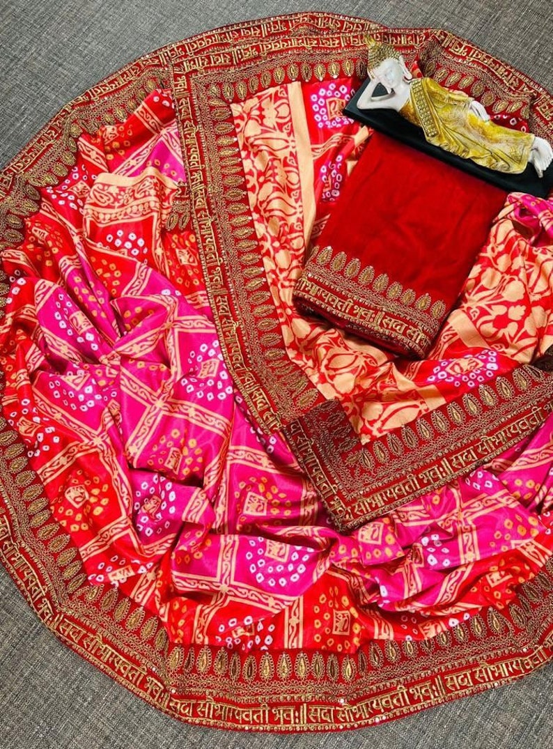 Pinkish Red Saree For Women Inspired Sarees. Patola Party Wear saree. Indian Ethnic Traditional sari. image 3