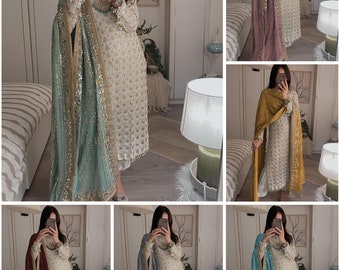 Beautiful Partywear Blue Kurta Sharara Set with Duppatta, Pakistani Designer Georgette 3 piece Salwar Kameez for Weddings Readymade Dresses